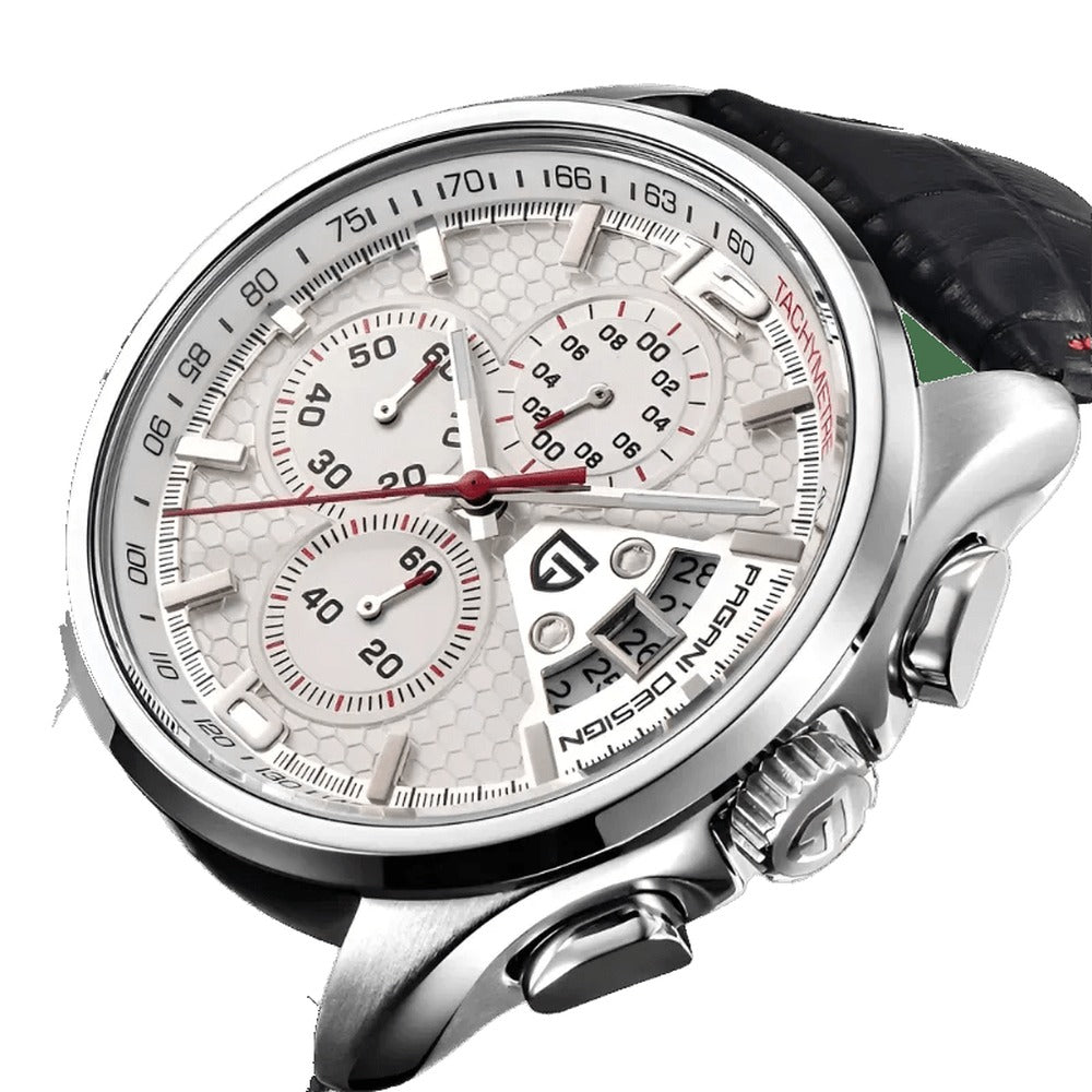 Pagani Design PD-3306 white dial men's quartz watch, angled front view