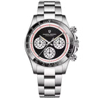 Pagani Design PD-1676 black dial men's quartz chronograph watch, steel bracelet, front view