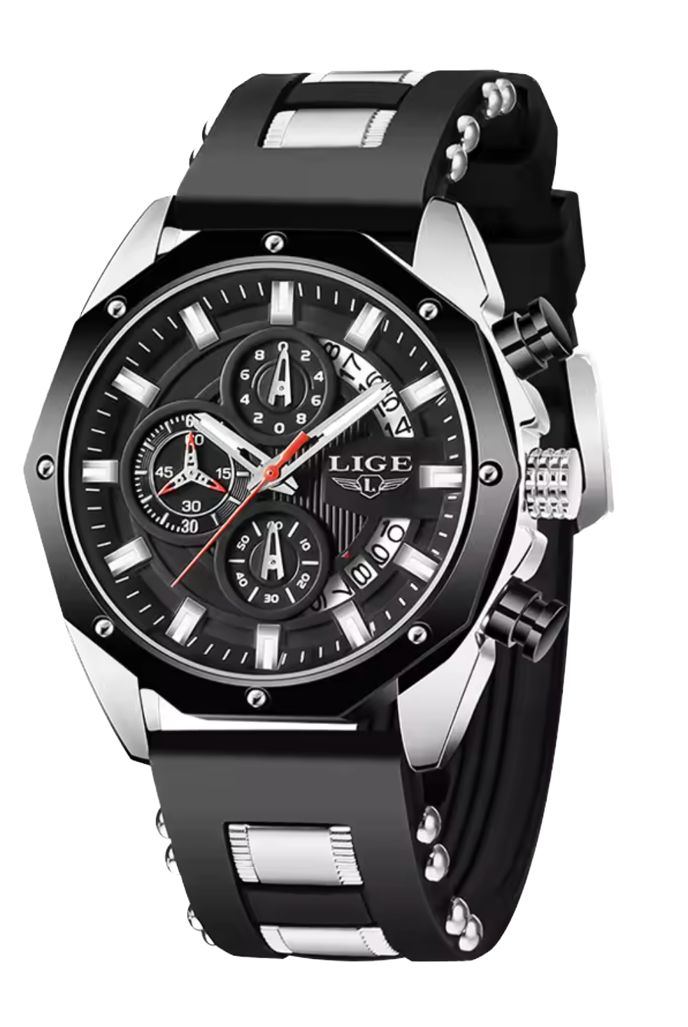 LIGE Men Watches Luxury Silicone Sport Quartz Waterproof Wristwatch Chronograph