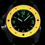 STEELDIVE SD2212 front view on a light brown leather strap showing the date window
