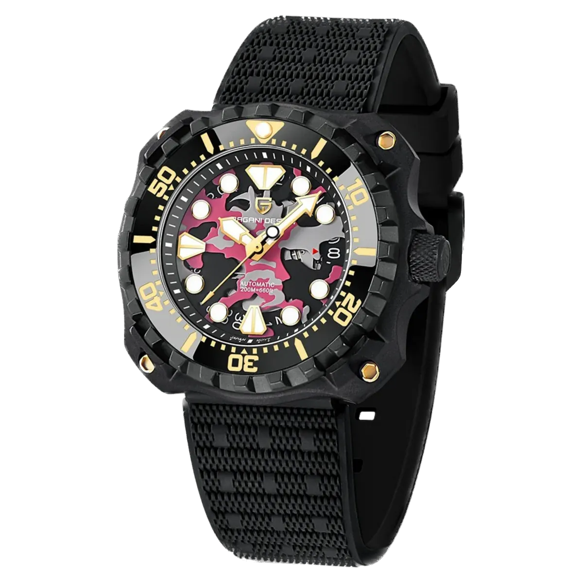 PAGANI DESIGN PD-YN009 Men Mechanical Watch Camouflage Hollow Dial Watch 200M Waterproof-PrimeTimepiece