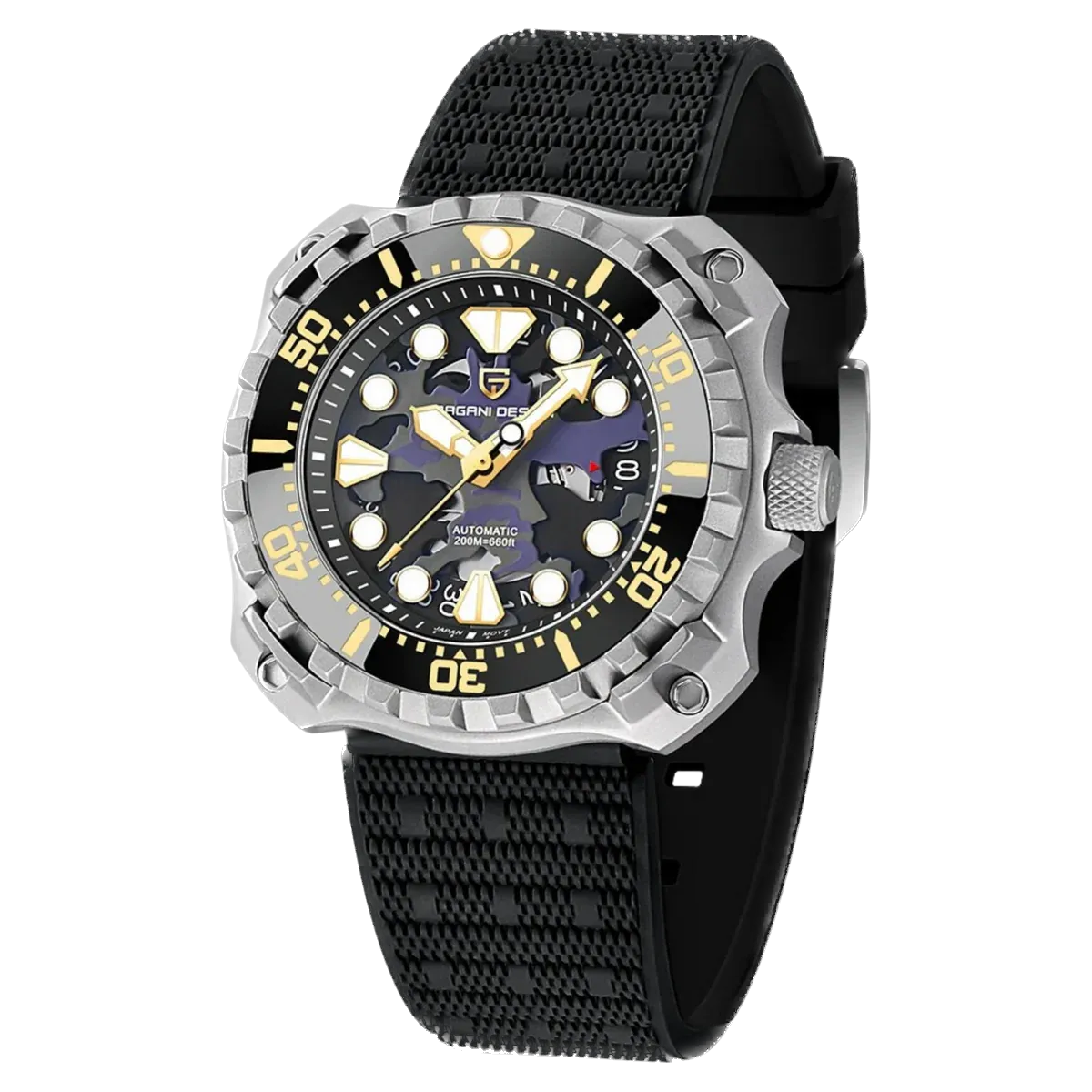 PAGANI DESIGN PD-YN009 Men Mechanical Watch Camouflage Hollow Dial Watch 200M Waterproof-PrimeTimepiece