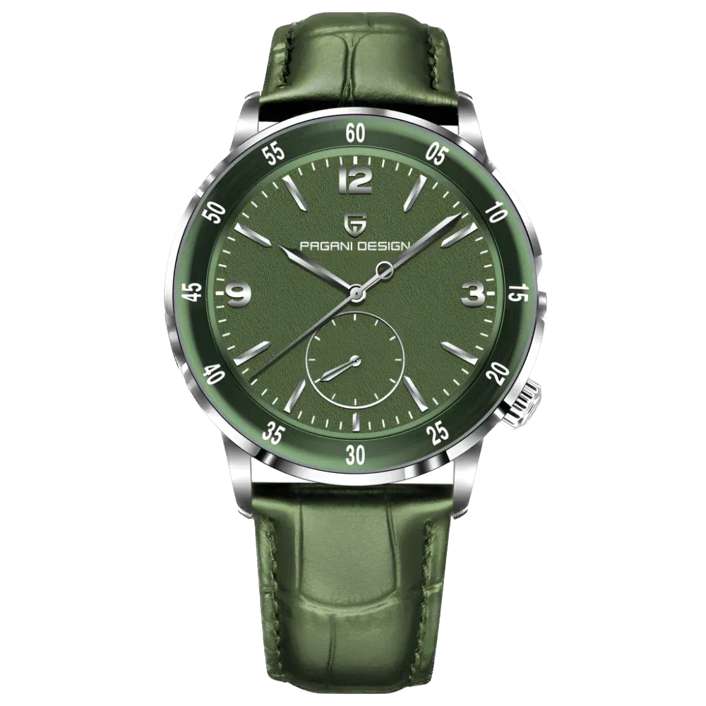 Green watch with a green strap on a white background