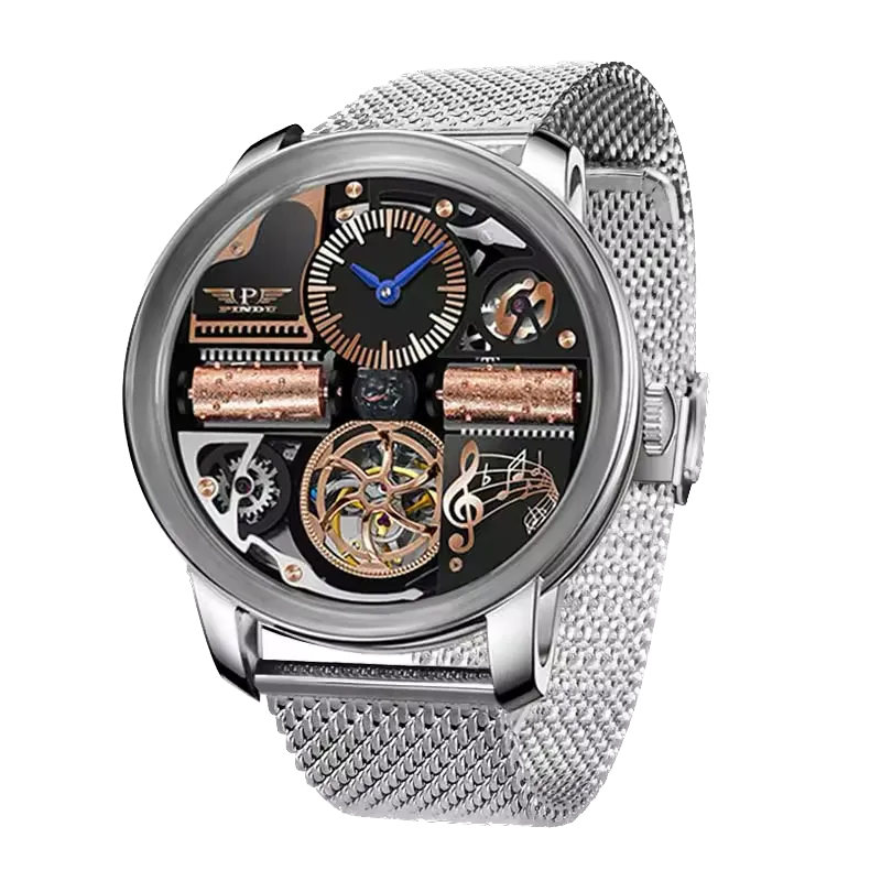 PINDU Men Mechanical Watch Godfather Classic Series 45.5MM, M2791B, Leather-PrimeTimepiece