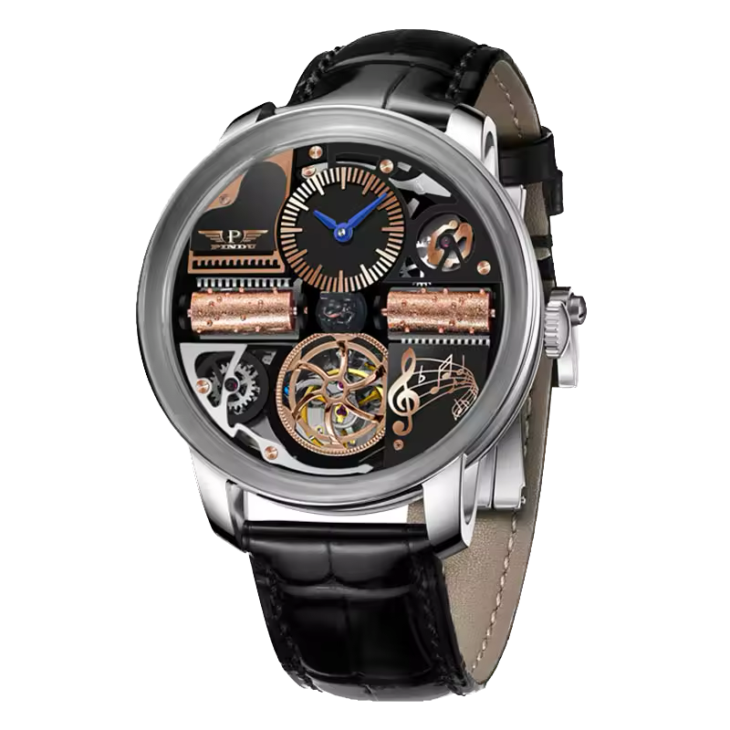 PINDU Men Mechanical Watch Godfather Classic Series 45.5MM, M2791B, Leather