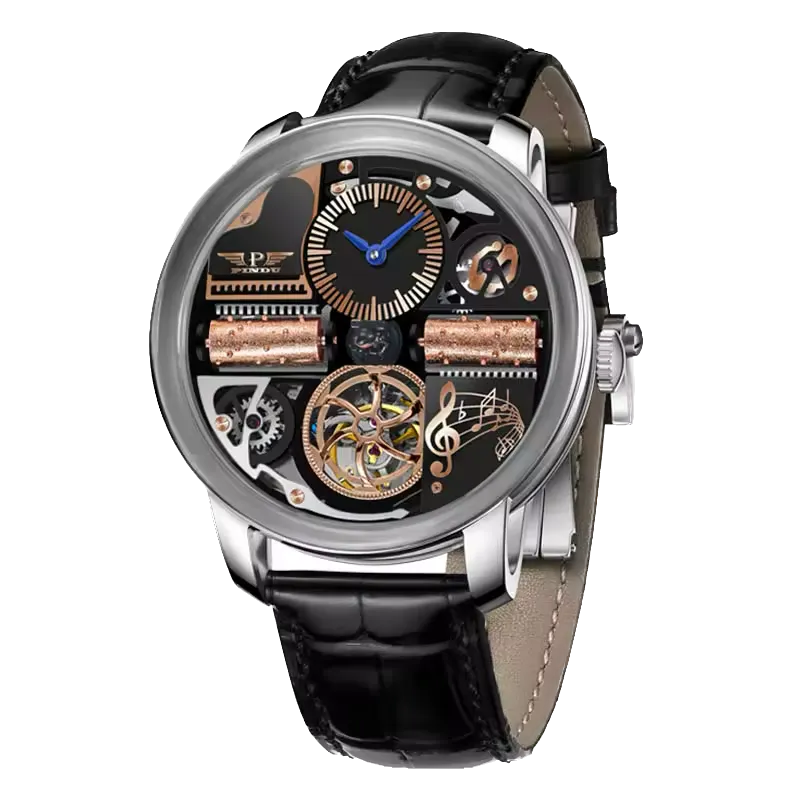 PINDU Men Mechanical Watch Godfather Classic Series 45.5MM, M2791B, Leather-PrimeTimepiece