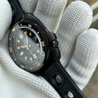 Angled view of the STEELDIVE SD1970X on a black rubber strap