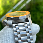 Side profile of the STEELDIVE SD2211 on its steel tank bracelet