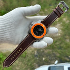STEELDIVE SD2212 dial close-up marked Automatic 1200m 4000ft on brown leather