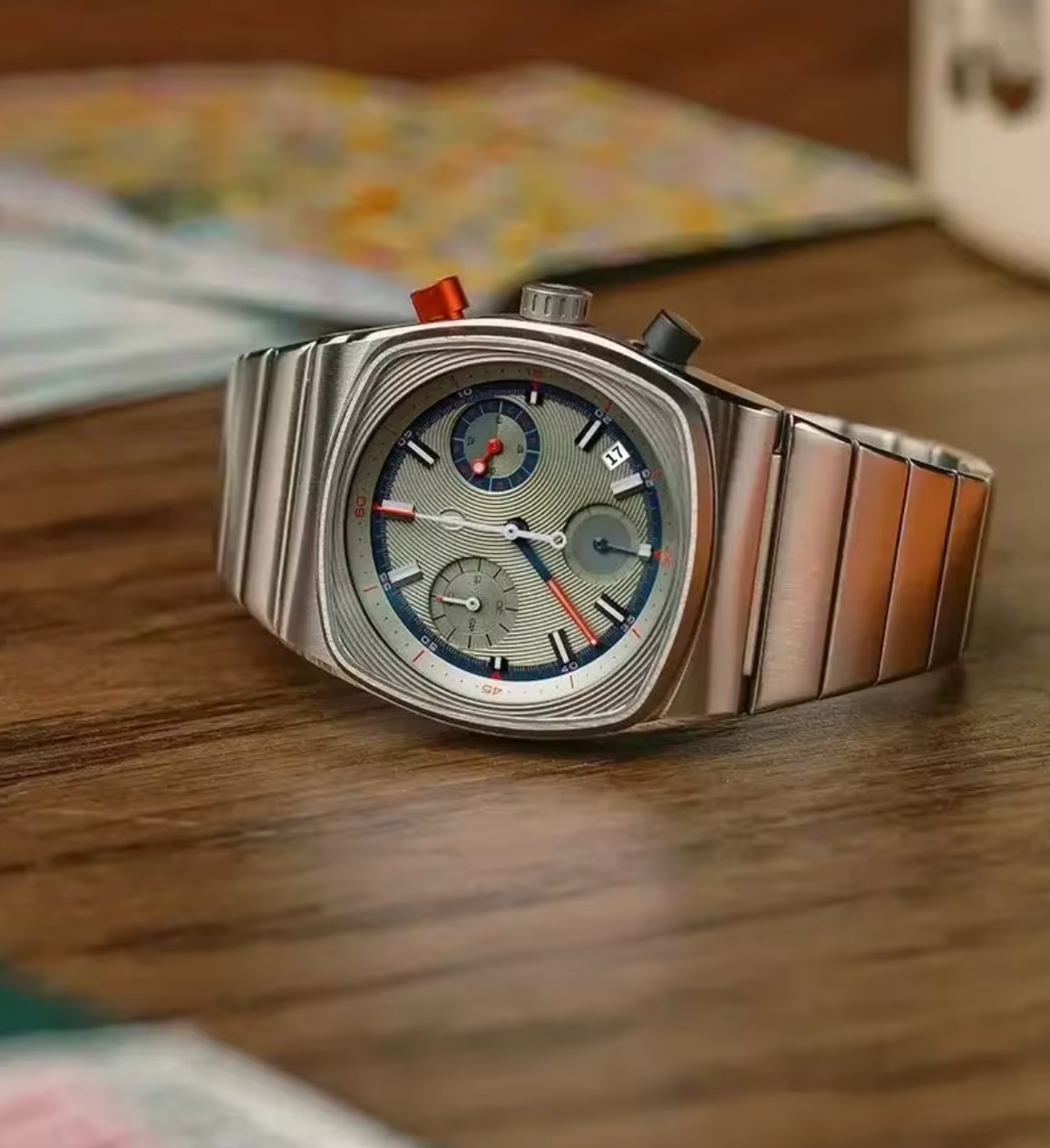 Ciloa Men's Square Retro Vintage Automatic Sports Watch Brew Style Chronograph