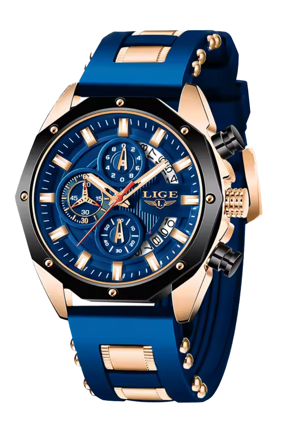 LIGE Men Watches Luxury Silicone Sport Quartz Waterproof Wristwatch Chronograph