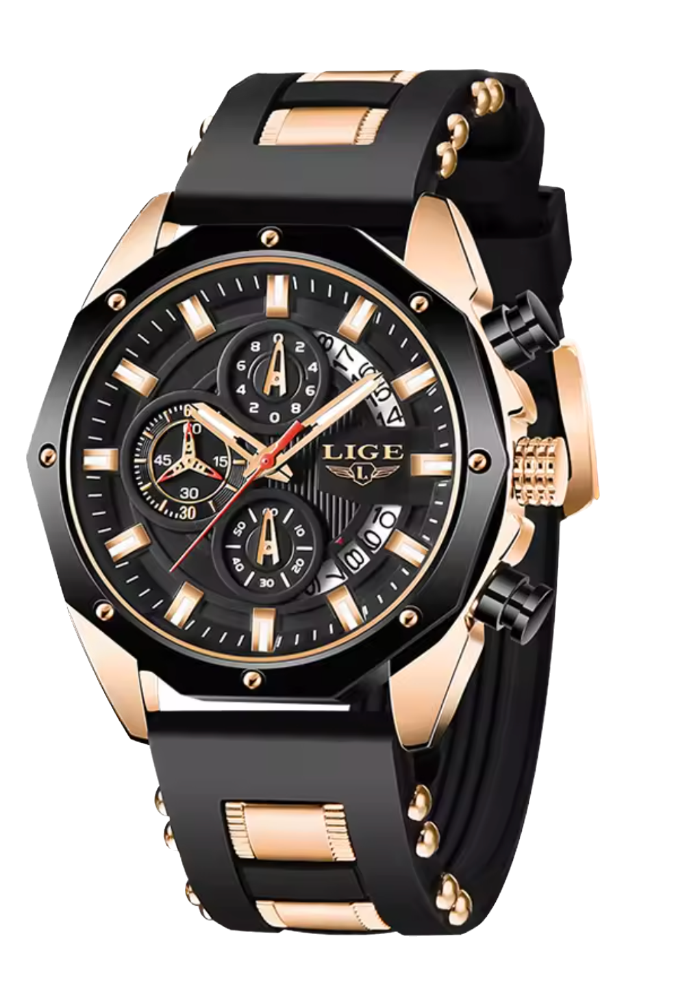 LIGE Men Watches Luxury Silicone Sport Quartz Waterproof Wristwatch Chronograph