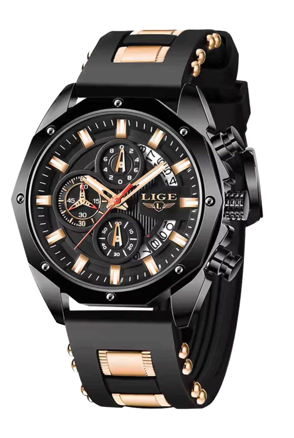 LIGE Men Watches Luxury Silicone Sport Quartz Waterproof Wristwatch Chronograph