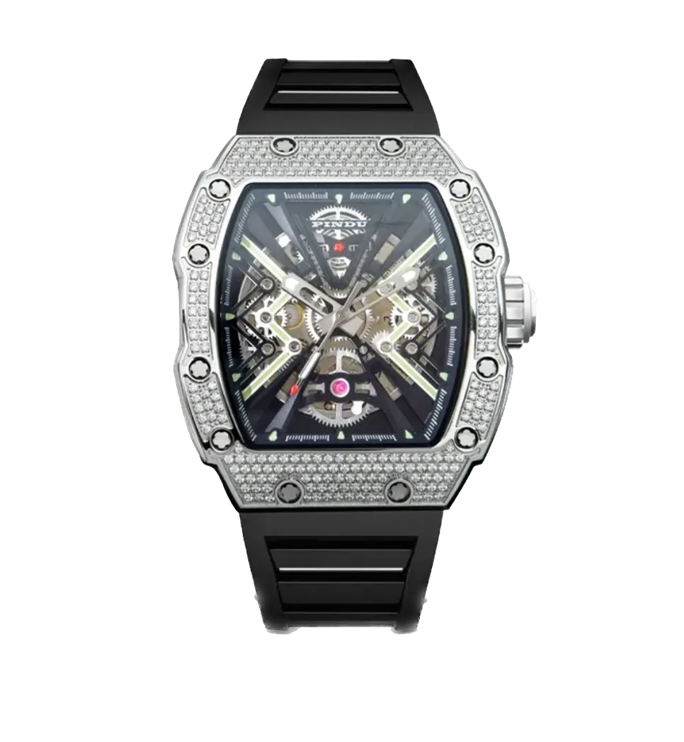 PINDU Mechanical Men Waterproof Sapphire Glass Stainless Steel Wine Barrel Watch-PrimeTimepiece