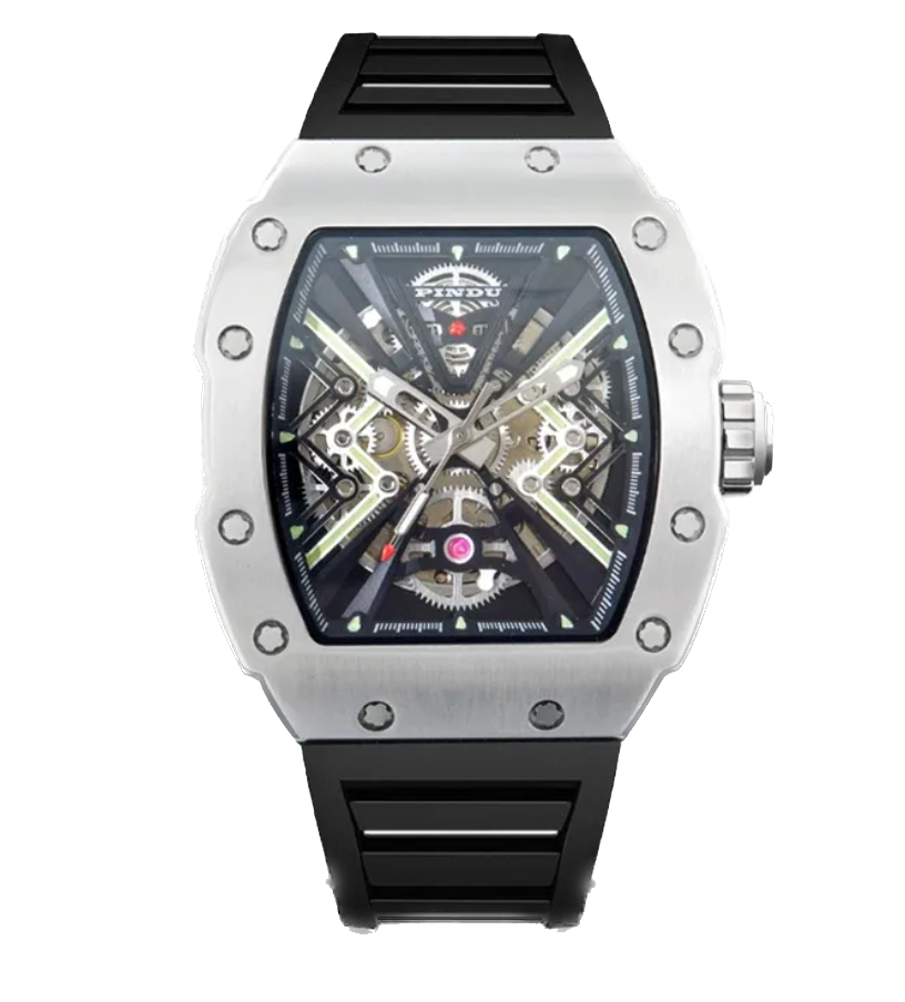 PINDU Mechanical Men Waterproof Sapphire Glass Stainless Steel Wine Barrel Watch