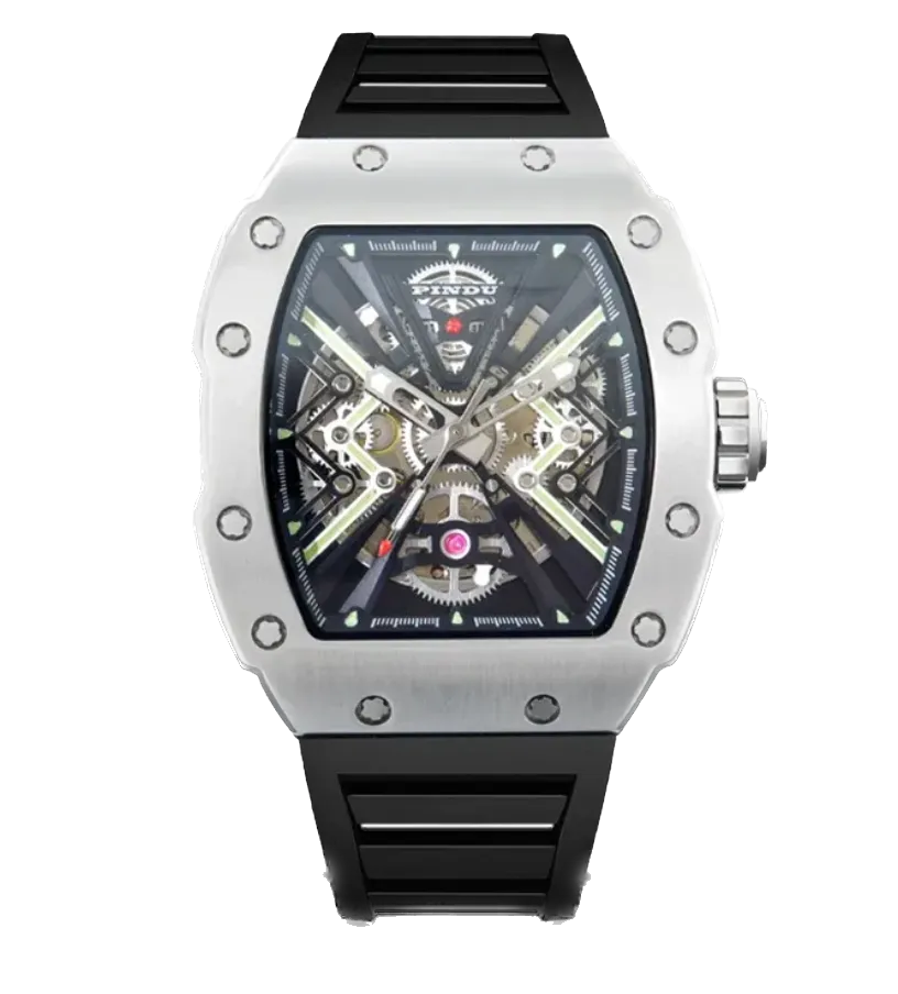 PINDU Mechanical Men Waterproof Sapphire Glass Stainless Steel Wine Barrel Watch-PrimeTimepiece