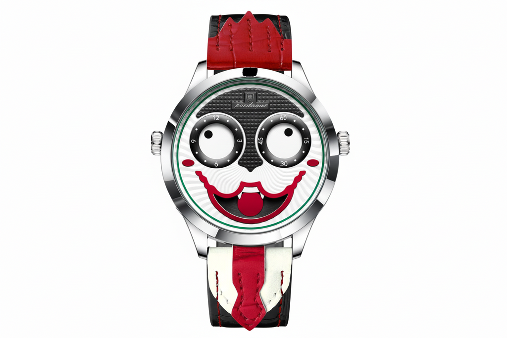 POEDAGAR 676 Men's Leather Quartz Sports Watch in Black Grey Red with watch