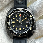 STEELDIVE SD1970X front view on black rubber, dial marked Automatic Water 200m Resist