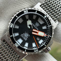 STEELDIVE SD1982F black sandwich dial dive watch on a steel mesh Milanese bracelet