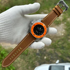 STEELDIVE SD2212 black dial and orange bezel on a light brown leather strap
