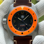 STEELDIVE SD2212 front view on a light brown leather strap