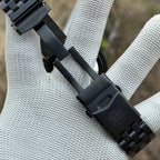Open deployant clasp on the black PVD bracelet of the STEELDIVE SD1975XV