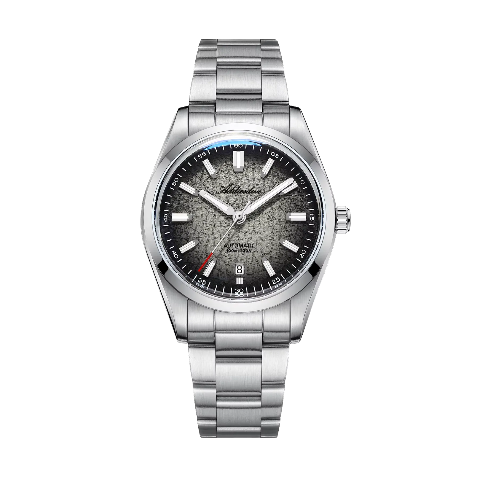 ADDIESDIVE AD2531 Gradient Dial Men’s Automatic Watch with black grey dial, angled view