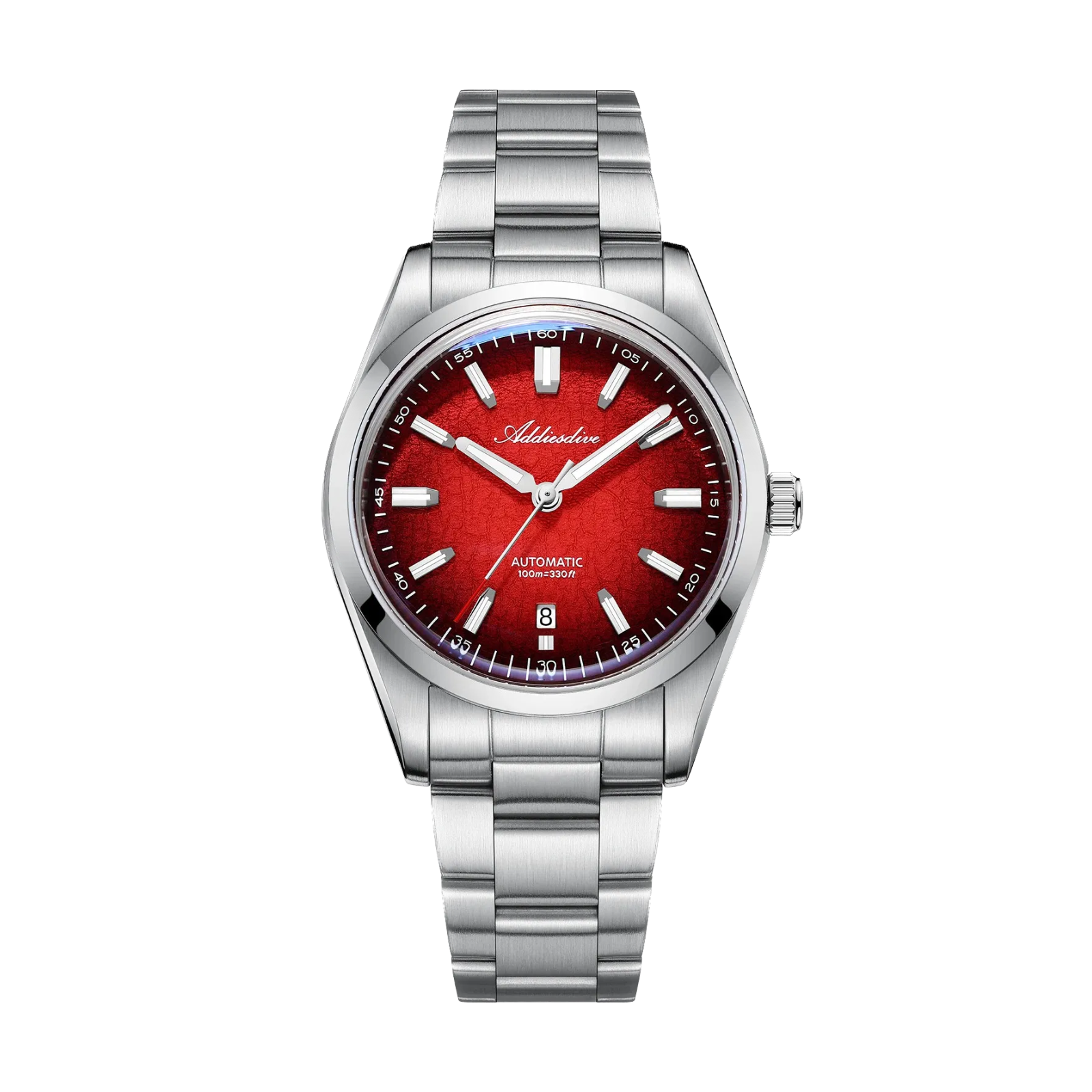 ADDIESDIVE AD2531 Gradient Dial Men’s Automatic Watch with red dial, detail view