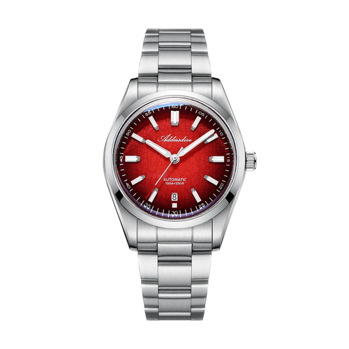 ADDIESDIVE AD2531 Gradient Dial Men’s Automatic Watch with red dial, detail view