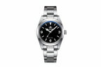 ADDIESDIVE AD2023-1 36MM Deep Sea Hunter Explorer-style with black dial, 3-6-9 Arabic numerals and steel bracelet, front view