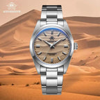 ADDIESDIVE AD2030 36MM Deepseahunter dive watch with white wave dial and steel bracelet, lifestyle shot on sand beach with