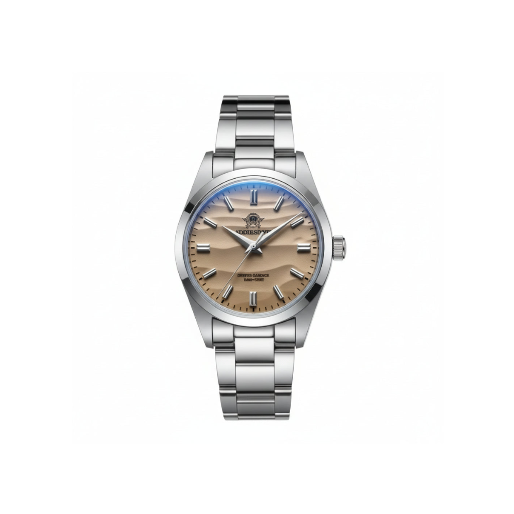 ADDIESDIVE AD2030 36MM Deepseahunter automatic with sand wave-textured dial, silver case and steel oyster bracelet, front
