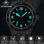 ADDIESDIVE AD2033 41MM Diver's 200M quartz lume feature shot with 200M waterproof, sapphire crystal and 316L stainless steel