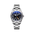 ADDIESDIVE AD2035 39MM Deepseahunter GMT quartz with black dial, silver 24-hour bezel, orange GMT hand and steel oyster