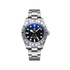 ADDIESDIVE AD2035 39MM Deepseahunter GMT quartz with black dial, silver 24-hour bezel, orange GMT hand and steel oyster