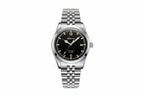 ADDIESDIVE AD2038 vintage retro automatic with black dial, cream lume indices, silver case and jubilee steel bracelet, front