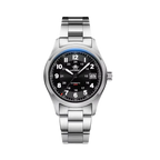 ADDIESDIVE AD2048 NH35 automatic field watch with black dial, Arabic numerals, date and steel bracelet, front view