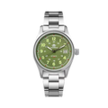ADDIESDIVE AD2048 NH35 automatic field watch with green dial, Arabic numerals, date and steel bracelet, front view