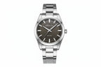 ADDIESDIVE AD2066 36MM bubble mirror glass with dark grey dial, silver case and steel oyster bracelet, front view