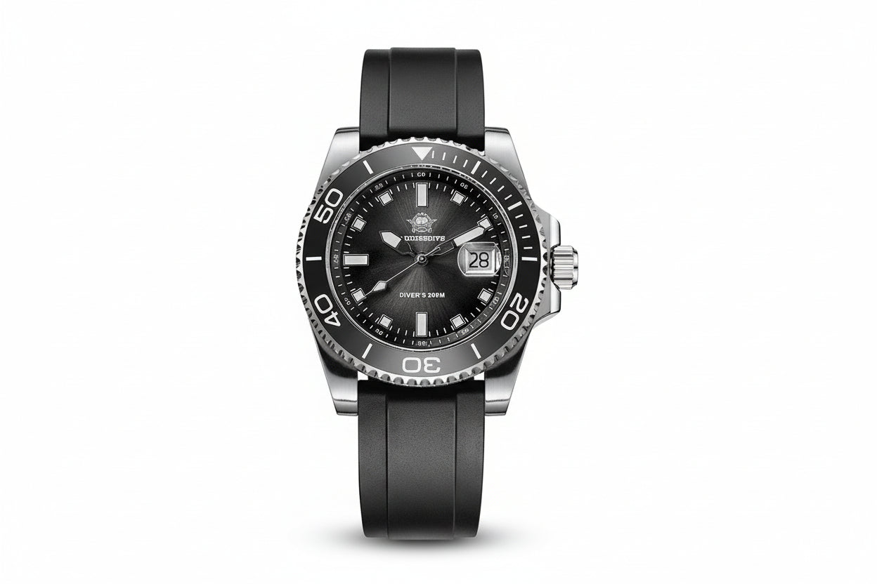 ADDIESDIVE AD2089 Dive Men's Quartz Watch with rubber black dial