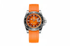 ADDIESDIVE AD2089 Diver's 200M quartz with orange sunburst dial and orange rubber strap, front view