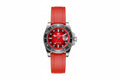 ADDIESDIVE AD2089 Diver's 200M quartz with red sunburst dial, black bezel and red rubber strap, front view