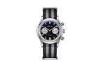 ADDIESDIVE AD2095 quartz chronograph with black dial, white sub-registers and black-grey striped NATO strap, front view