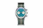 ADDIESDIVE AD2095 quartz chronograph with teal dial, cream sub-registers and green-beige NATO strap, front view