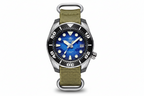 ADDIESDIVE AD2102 NH35 automatic dive watch with blue dial, black bezel and olive green NATO strap, front view