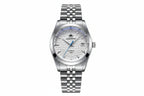 ADDIESDIVE AD2118 NH35 automatic dress watch with white hammered dial, blue seconds hand and jubilee steel bracelet, front