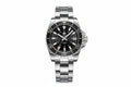 ADDIESDIVE AD2504 automatic dive watch with black dial, 24-hour inner scale, black bezel and steel oyster bracelet, front