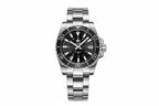 ADDIESDIVE AD2504 automatic dive watch with black dial, 24-hour inner scale, black bezel and steel oyster bracelet, front