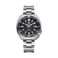 ADDIESDIVE AD2507 turtle-style diver quartz with black fluted dial, black bezel and steel bracelet, front view