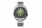 ADDIESDIVE AD2511 turtle-style diver quartz with green fluted dial, green bezel and steel oyster bracelet, front view